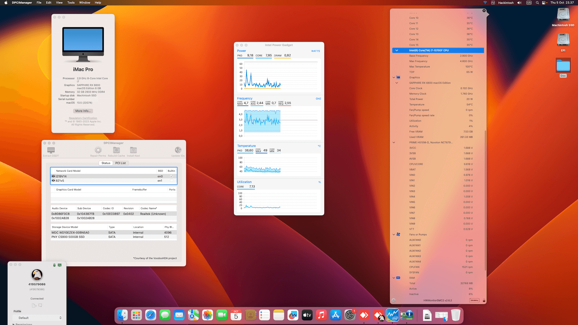 Success Hackintosh macOS Ventura 13.5 Build 22G74 in Asus Prime H510M-D + Intel Core i7 10700F + Sapphire RX 6600